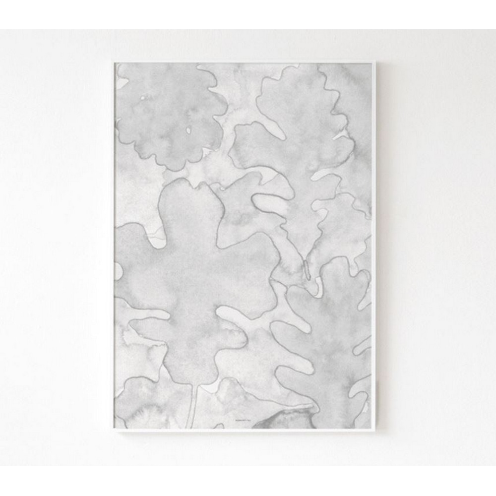 Kunstdrucks Oakleaves mit Illustration von Eichenblaettern in Grautoenen